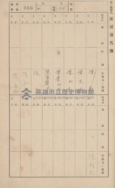 鳳山郡大寮庄山子頂家屋臺帳（三冊之內第三號）藏品圖，第68張