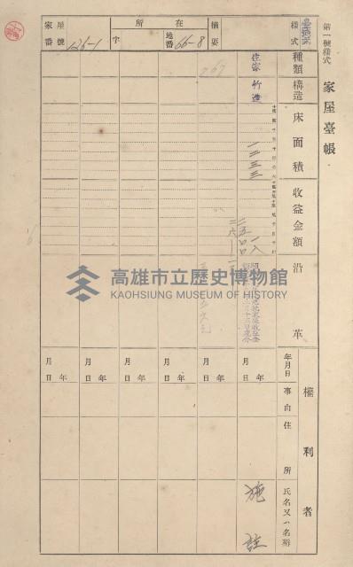 鳳山郡鳥松庄田草埔家屋臺帳
（二冊之內第一號）藏品圖，第128張