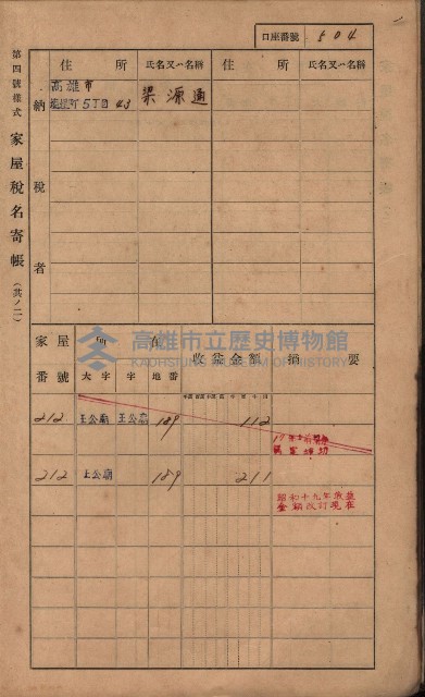 高雄州鳳山郡林園庄王公廟家屋稅名寄帳
（三冊之內第三號）藏品圖，第108張
