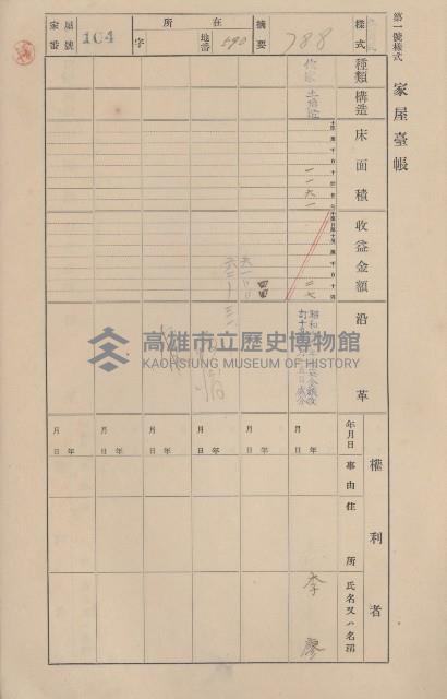 鳳山郡仁武庄三奶壇家屋臺帳
（四冊之內第三號）藏品圖，第108張