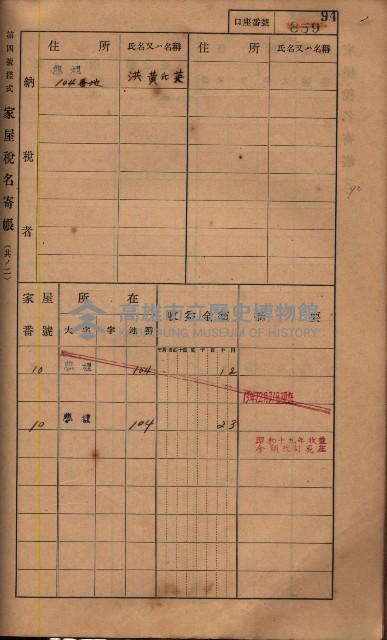 高雄州鳳山郡鳥松庄夢裡、崎子脚、十九灣家屋稅名寄帳
（一冊之內第一號）藏品圖，第108張