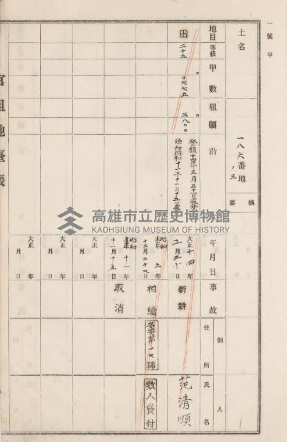 旗山街官租地臺帳（二冊之內第二號）藏品圖，第218張