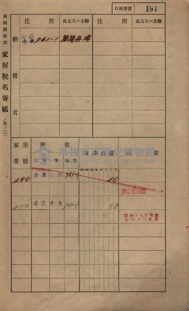 高雄州鳳山郡大寮庄赤崁家屋稅名寄帳
（三冊之內第一號）藏品圖，第218張