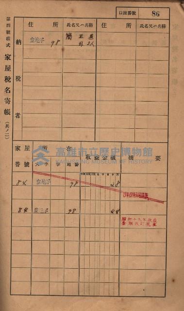高雄州鳳山郡小港庄塩水港、中大厝、空地子
家屋稅名寄帳（一冊之內第一號）藏品圖，第118張