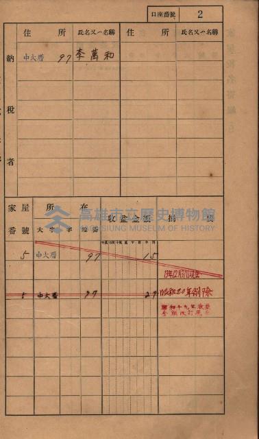 高雄州鳳山郡小港庄塩水港、中大厝、空地子
家屋稅名寄帳（一冊之內第一號）藏品圖，第18張
