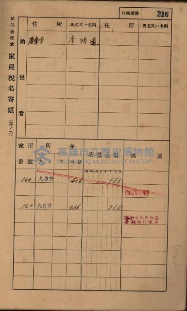 高雄州鳳山郡大樹庄九曲堂家屋稅名寄帳
（二冊之內第二號）藏品圖，第18張