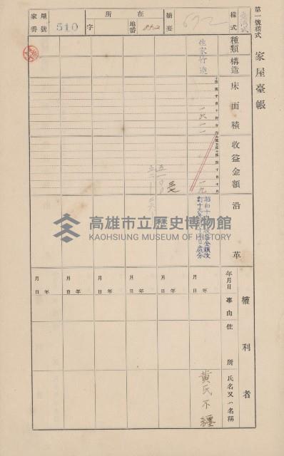 鳳山郡仁武庄翠屏村二之二家屋臺帳
（四冊之內第四號）藏品圖，第18張