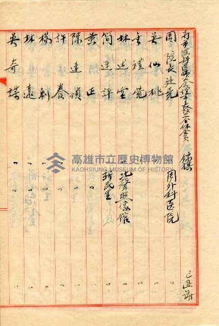 謝掙強連任第二屆高雄市長之各方賀禮清冊藏品圖，第17張