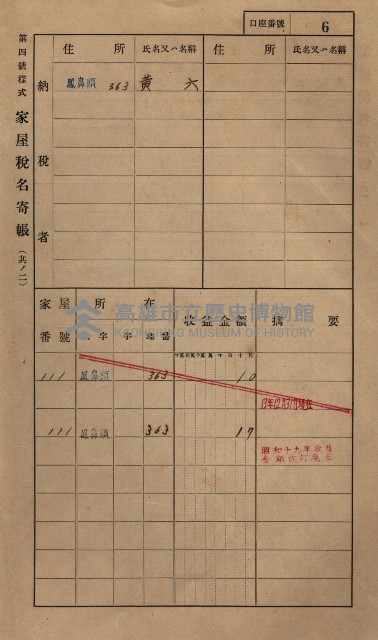 高雄州鳳山郡小港庄鳳鼻頭家屋稅名寄帳
（一冊之內第一號）藏品圖，第18張