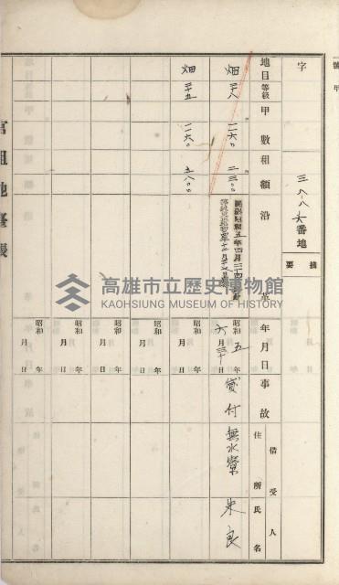 大樹庄官租地臺帳藏品圖，第58張