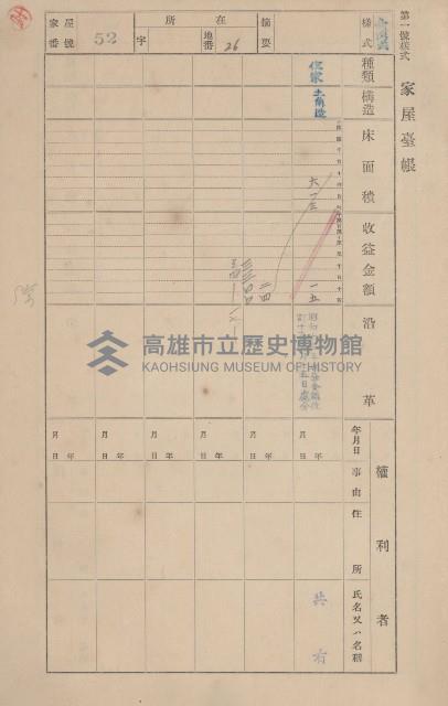 鳳山郡鳥松庄田草埔家屋臺帳
（二冊之內第一號）藏品圖，第58張