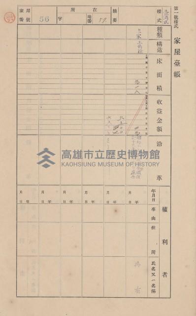 鳳山郡大樹庄九曲堂家屋臺帳（二冊之內第一號）藏品圖，第58張