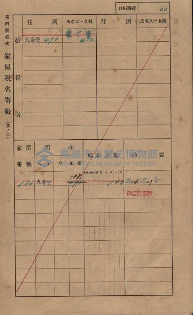 高雄州鳳山郡大樹庄九曲堂家屋稅名寄帳
（二冊之內第一號）藏品圖，第58張