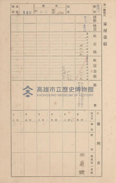 鳳山郡大寮庄赤崁家屋臺帳（四冊之內第一號）藏品圖，第148張