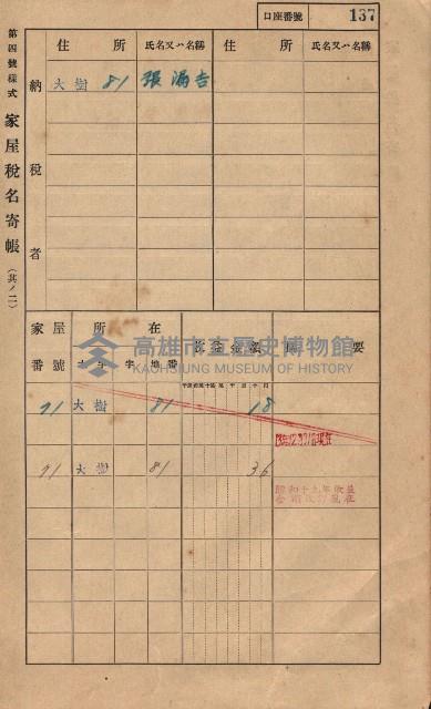 高雄州鳳山郡大樹庄大樹家屋稅名寄帳
（一冊之內第一號）藏品圖，第148張