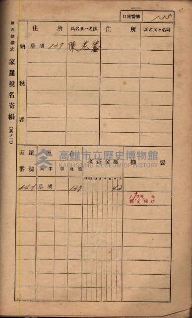 高雄州鳳山郡鳥松庄夢裡、崎子脚、十九灣家屋稅名寄帳
（一冊之內第一號）藏品圖，第148張