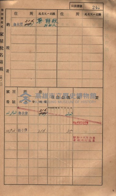 高雄州鳳山郡大樹庄無水寮家屋稅名寄帳
（二冊之內第二號）藏品圖，第48張