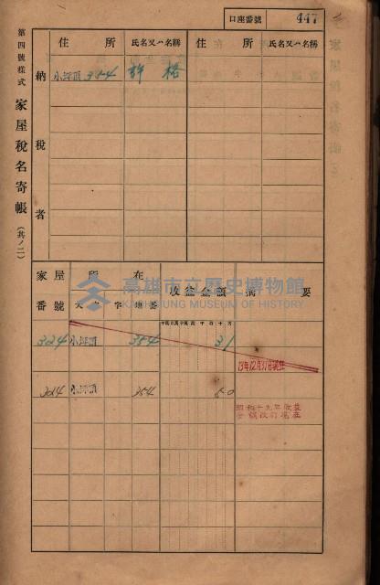 高雄州鳳山郡大樹庄小坪頂家屋稅名寄帳
（三冊之內第三號）藏品圖，第48張