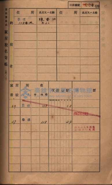 高雄州鳳山郡鳥松庄夢裡、崎子脚、十九灣家屋稅名寄帳
（一冊之內第一號）藏品圖，第48張