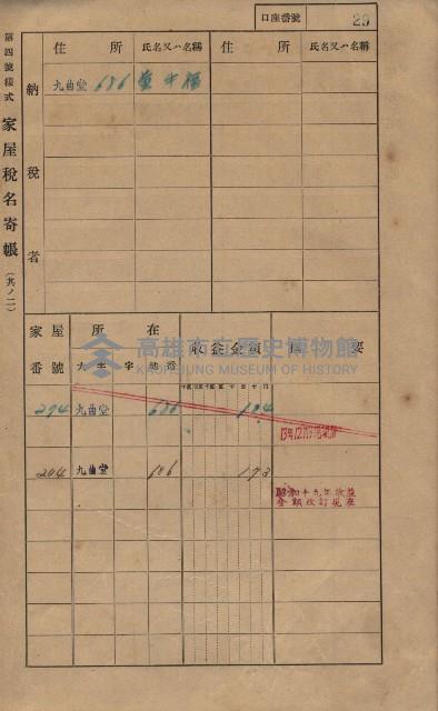 高雄州鳳山郡大樹庄九曲堂家屋稅名寄帳
（二冊之內第一號）藏品圖，第48張