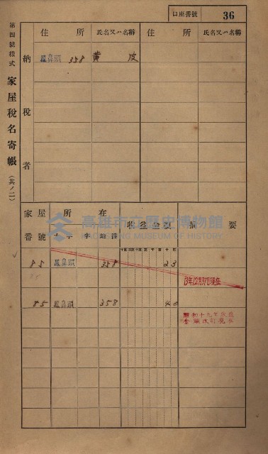 高雄州鳳山郡小港庄鳳鼻頭家屋稅名寄帳
（一冊之內第一號）藏品圖，第48張
