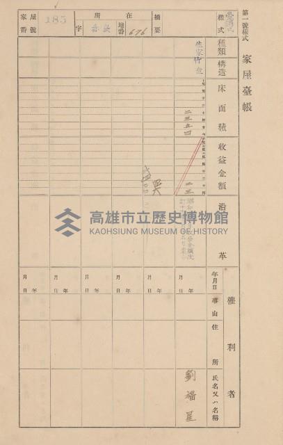 鳳山郡大寮庄赤崁家屋臺帳（四冊之內第一號）藏品圖，第198張