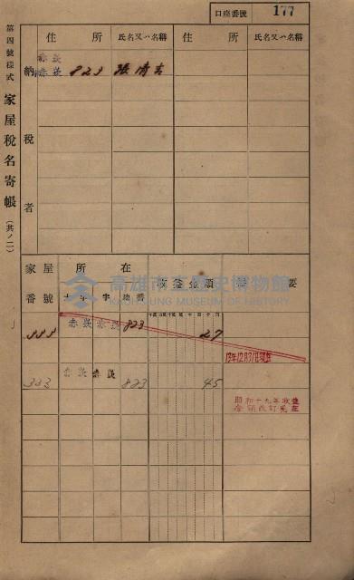 高雄州鳳山郡大寮庄赤崁家屋稅名寄帳
（三冊之內第一號）藏品圖，第198張