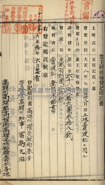 州財產－罹災救助基金所屬地ニ関スル登記原議書
（罹災救助－二十之五）藏品圖，第199張
