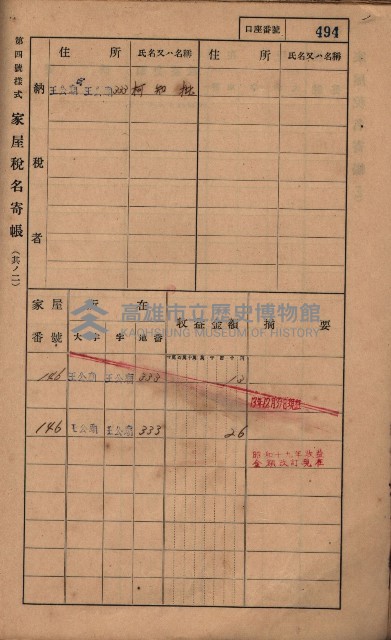 高雄州鳳山郡林園庄王公廟家屋稅名寄帳
（三冊之內第三號）藏品圖，第98張