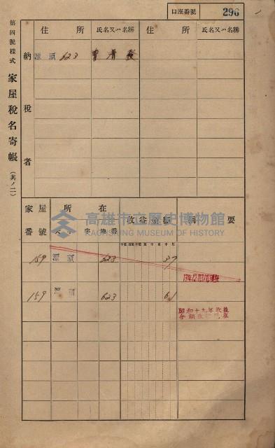 高雄州鳳山郡林園庄潭頭家屋稅名寄帳
（二冊之內第二號）藏品圖，第98張
