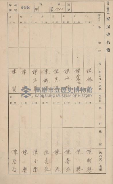 鳳山郡大寮庄山子頂家屋臺帳（三冊之內第三號）藏品圖，第98張