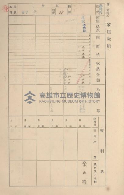 鳳山郡鳥松庄田草埔家屋臺帳
（二冊之內第一號）藏品圖，第98張