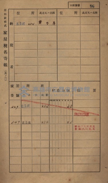 高雄州鳳山郡小港庄鳳鼻頭家屋稅名寄帳
（一冊之內第一號）藏品圖，第98張