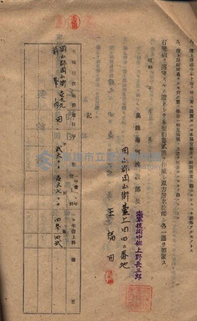 海軍土地借上契約書
（施設部長印捺印済）藏品圖，第288張