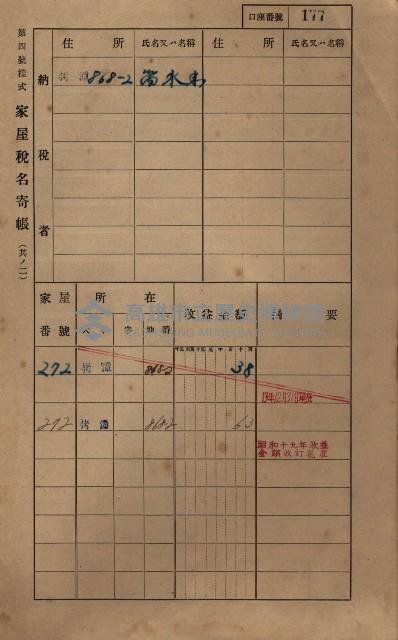 高雄州鳳山郡大寮庄拷潭家屋稅名寄帳
（二冊之內第一號）藏品圖，第188張