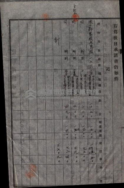 高雄工業用水道用地建物移轉承諾書
（買收關係－卅八之十五）藏品圖，第188張