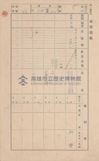 鳳山郡林園庄王公廟家屋臺帳（三冊之內第一號）藏品圖，第88張