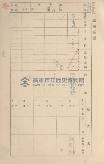 鳳山郡鳥松庄田草埔家屋臺帳
（二冊之內第一號）藏品圖，第88張