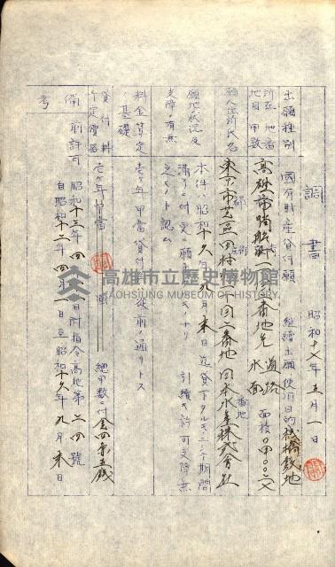 國有財產準貸付許可綴－高雄州高雄市
（昭和十七年度）藏品圖，第88張