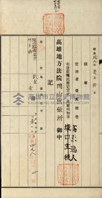 阿公店溪治水用工事道路寄附
登記濟證綴藏品圖，第88張