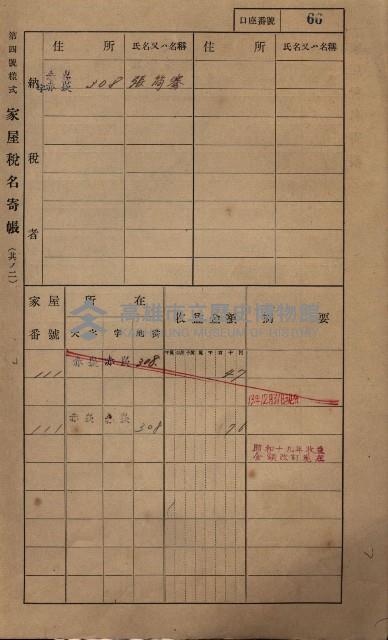 高雄州鳳山郡大寮庄赤崁家屋稅名寄帳
（三冊之內第一號）藏品圖，第88張