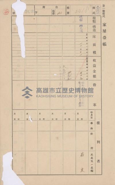 鳳山郡大樹庄溪埔家屋臺帳（二冊之內第二號）藏品圖，第88張