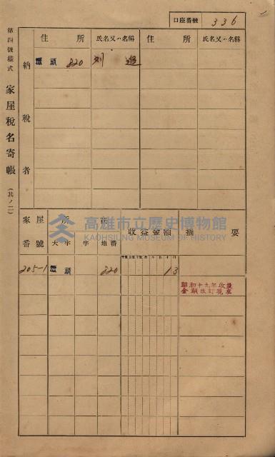 高雄州鳳山郡林園庄潭頭家屋稅名寄帳
（二冊之內第二號）藏品圖，第138張