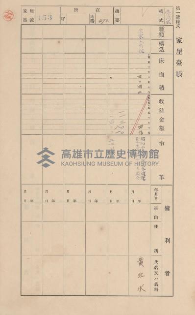 鳳山郡大樹庄九曲堂家屋臺帳（二冊之內第一號）藏品圖，第138張