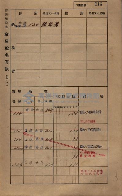高雄州鳳山郡大寮庄赤崁家屋稅名寄帳
（三冊之內第一號）藏品圖，第138張
