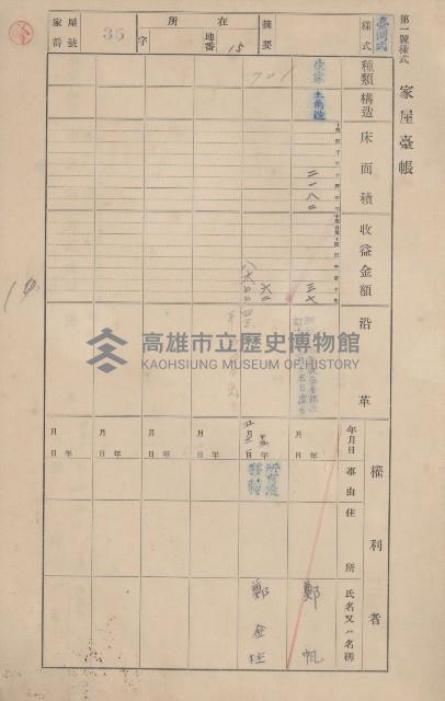 鳳山郡鳥松庄田草埔家屋臺帳
（二冊之內第一號）藏品圖，第38張