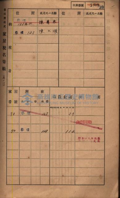 高雄州鳳山郡鳥松庄夢裡、崎子脚、十九灣家屋稅名寄帳
（一冊之內第一號）藏品圖，第38張
