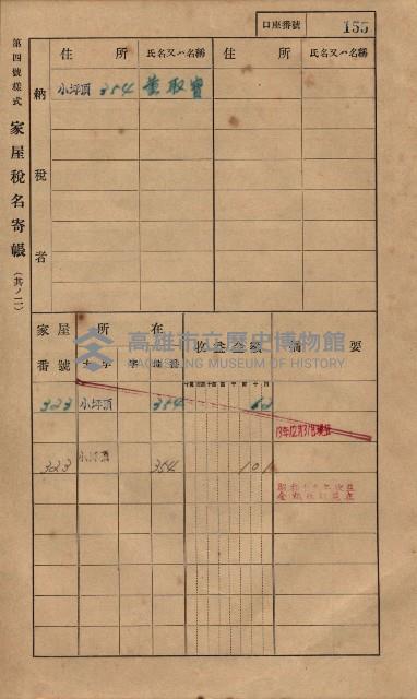 高雄州鳳山郡大樹庄小坪頂家屋稅名寄帳
（三冊之內第一號）藏品圖，第178張