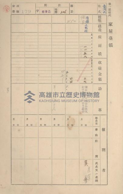 鳳山郡鳥松庄田草埔家屋臺帳
（二冊之內第一號）藏品圖，第178張