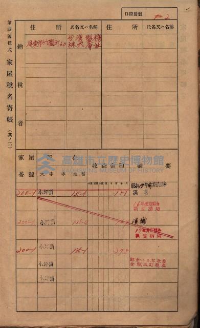 高雄州鳳山郡大樹庄小坪頂家屋稅名寄帳
（三冊之內第三號）藏品圖，第178張